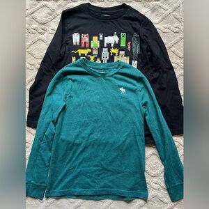 Boys Long Sleeve Shirt Bundle - Abercrombie & Old Navy Minecraft Tee, Size L